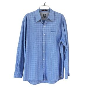 Timberland Cotton Blue White Gray Micro Plaid Button Down long Sleeve Shirt L